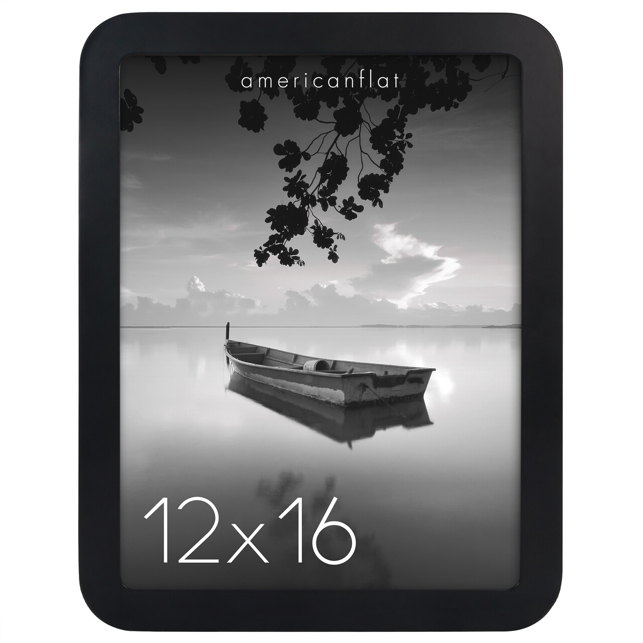 Americanflat Curved Corner Photo Frame - Picture Frame with Round Corners - Shatter Resistant Glass - Triangle Hanging Hardware - Easel for Tabletop Display - Black